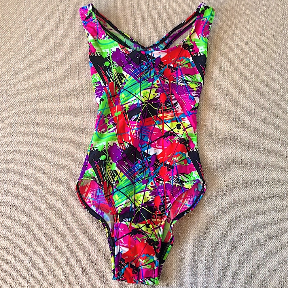 Splatter, multi colored, tie dye swim suit